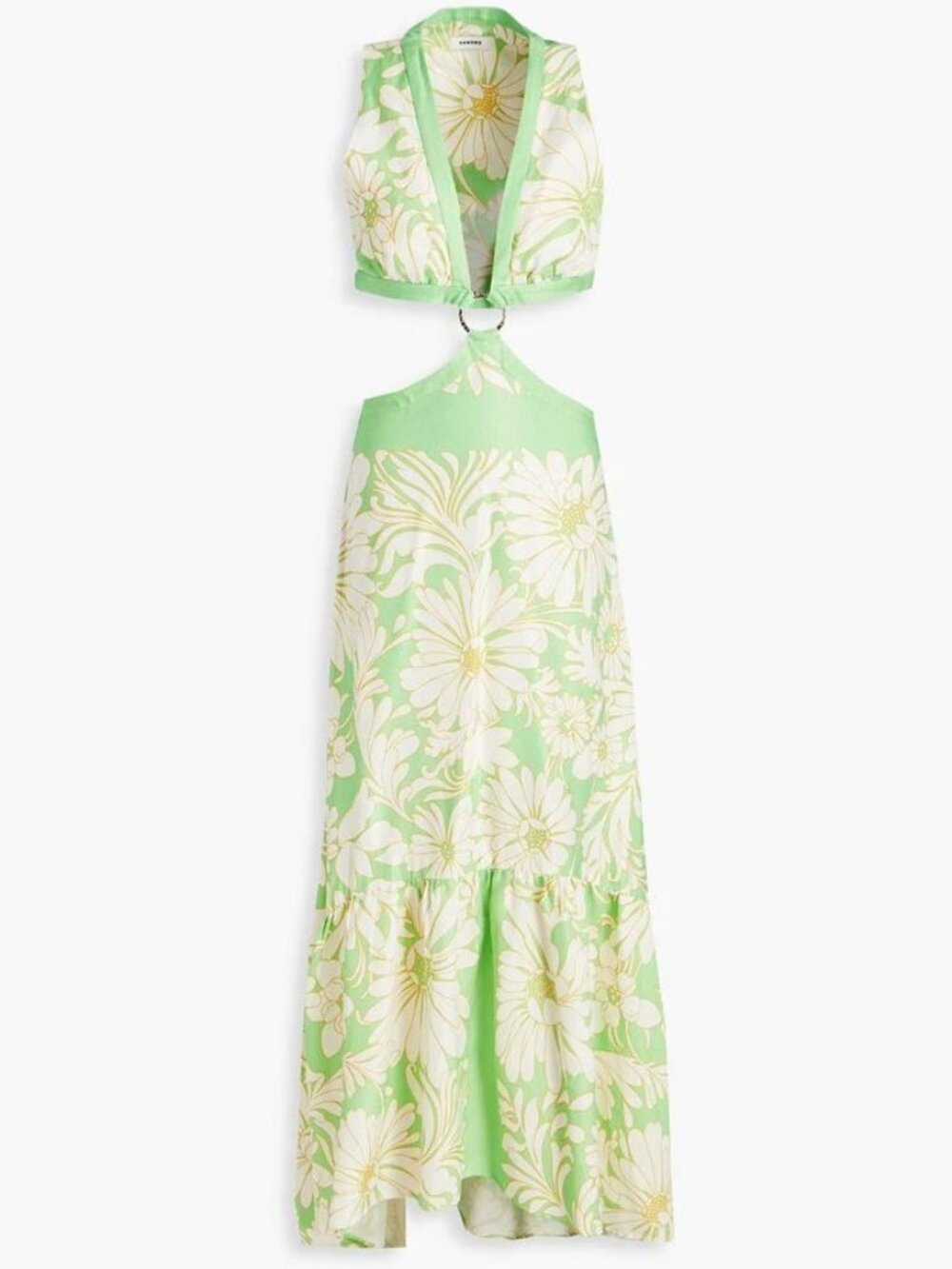 SANDRO Ludmila Cutout Floral Linen Satin-twill Maxi Dress $490 Summer Party 10 L - Picture 6 of 16